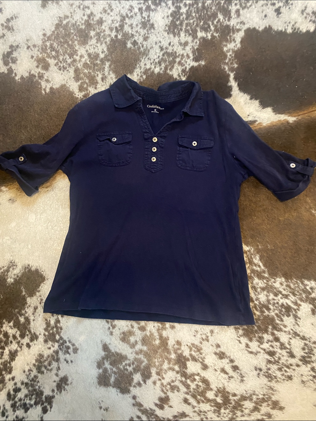 Croft & Barrow Navy Button-Front Polo With Chest Pockets